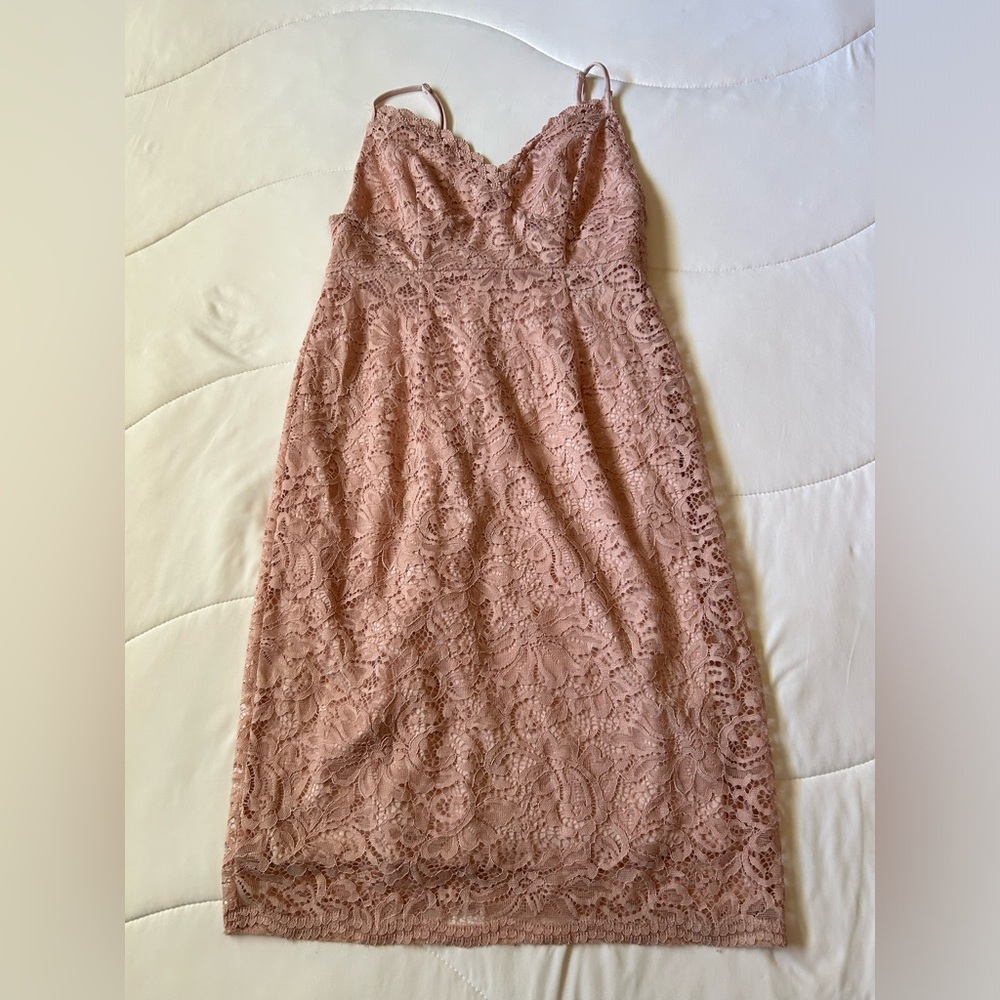 Sweet Storm Lace Midi Dress in Dusty Rose